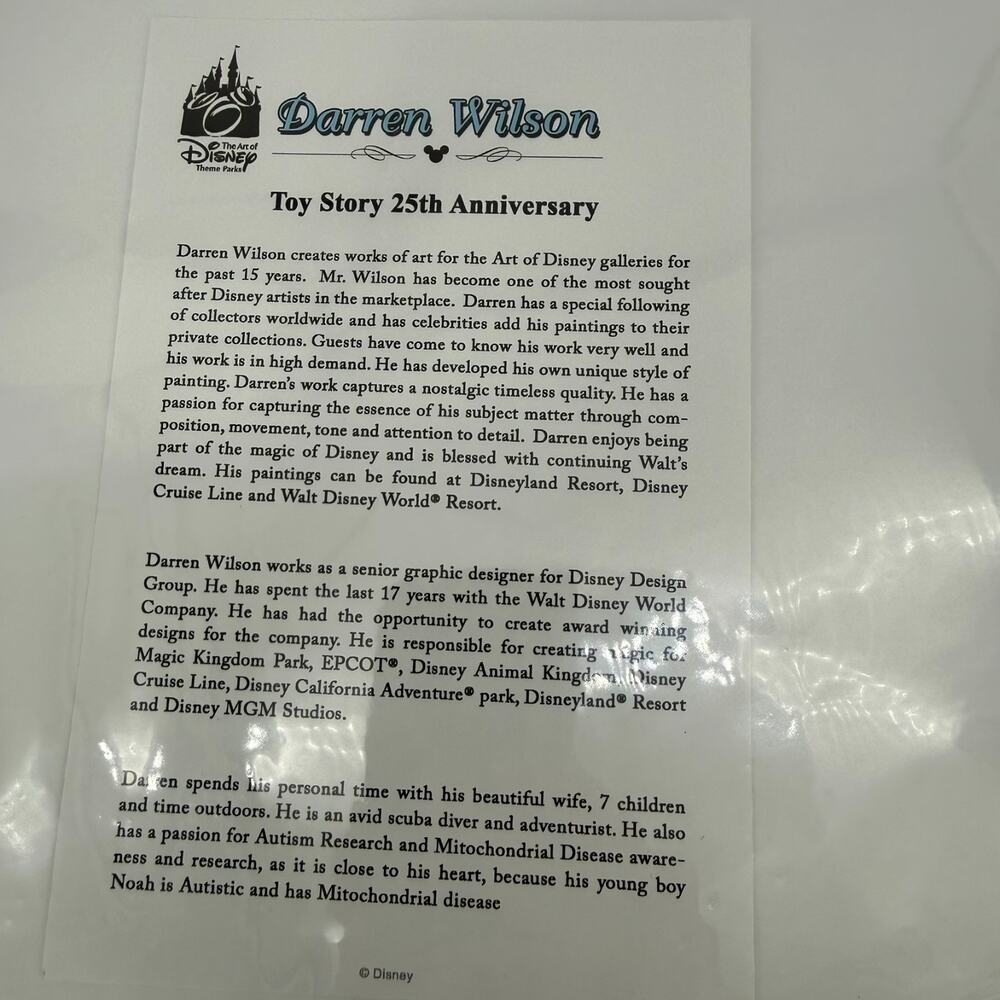 Disney Parks Toy Story 25th Anniversary Art Print By Darren Wilson 14x18 New - Picture 9 of 12